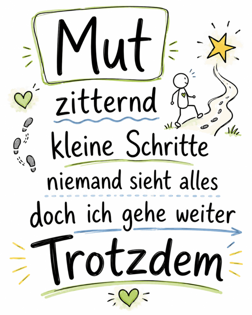 Elfchen zum Thema Mut: Mut zitternd kleine Schritte niemand sieht alles doch ich gehe weiter Trotzdem