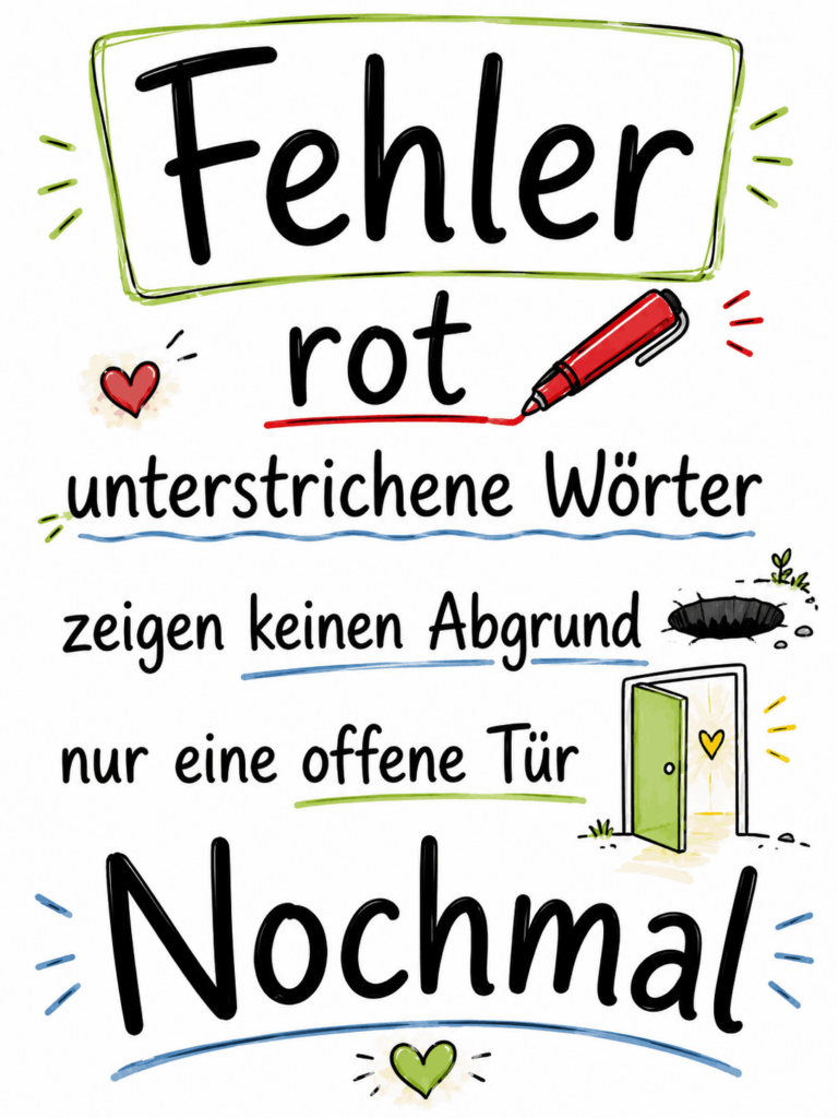 Elfchen: Fehler rot unterstrichene Wörter zeigen keinen Abgrund nur eine offene Tür Nochmal