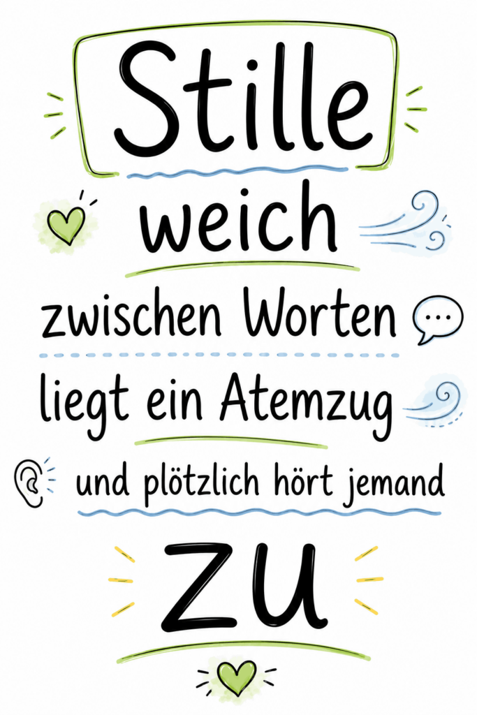 Elfchen: Stille weich zwischen Worten liegt ein Atemzug und plötzlich hört jemand zu