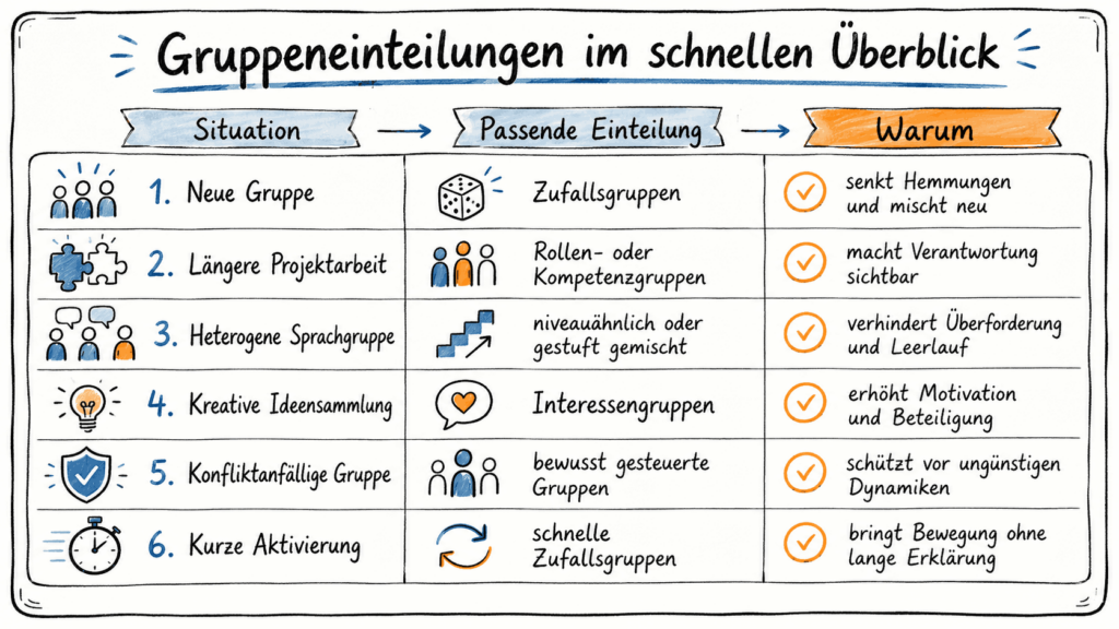 sketchnote zu Gruppeneinteilungen