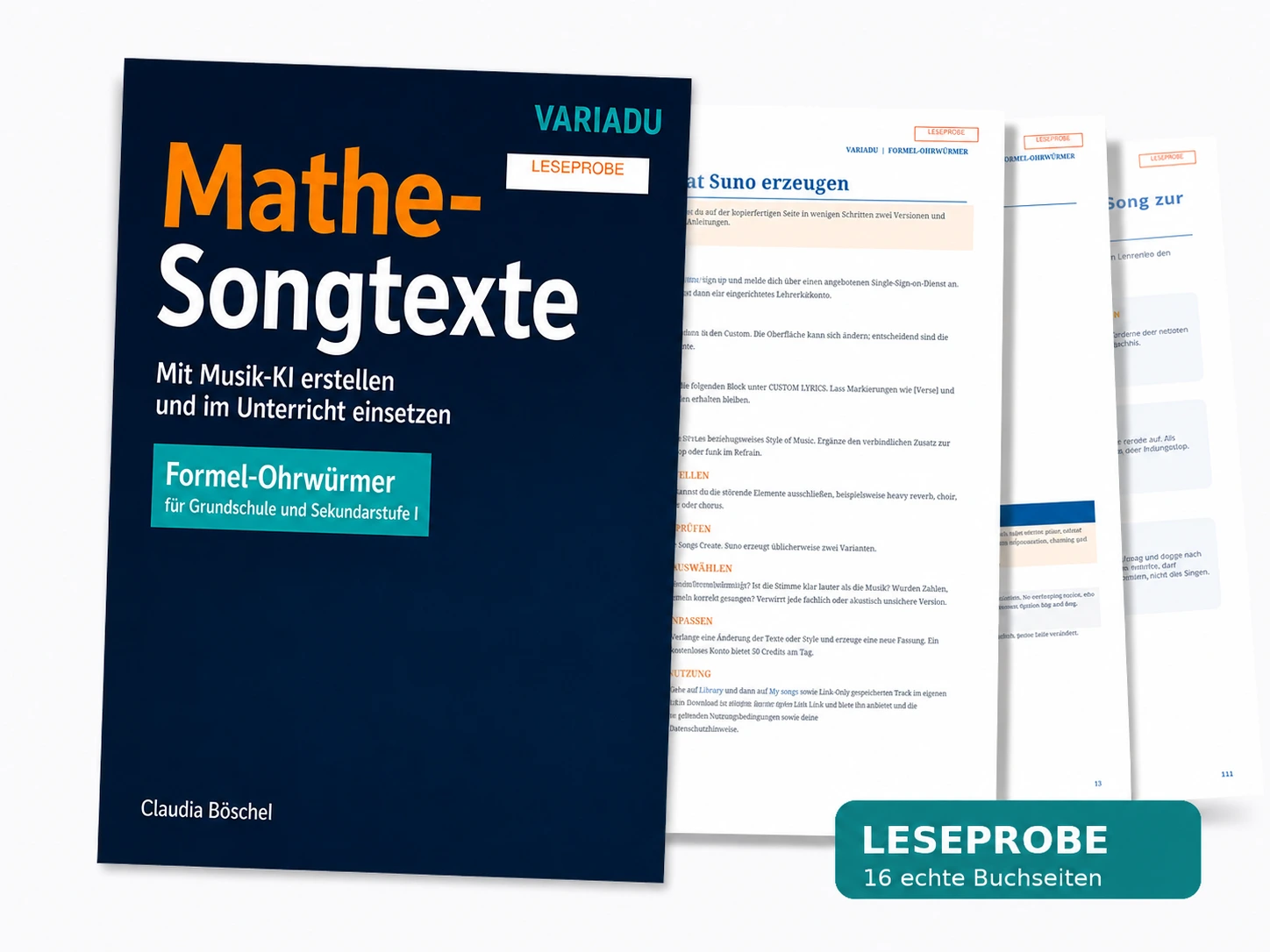 Leseprobe zum PDF Mathe-Songtexte mit Cover und Einblicken in ausgewählte Buchseiten