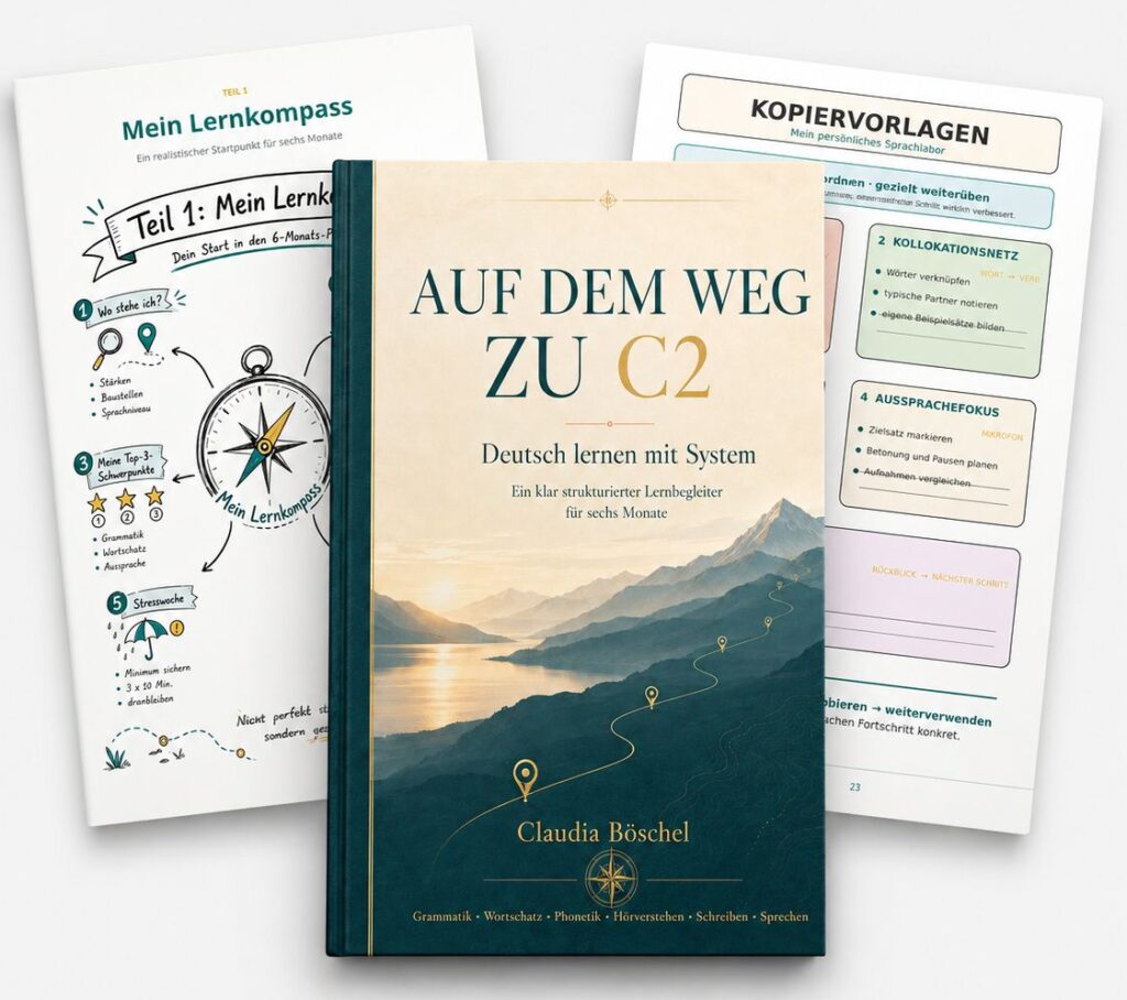 Workbook „Auf dem Weg zu C2“ von Claudia Böschel mit Lernkompass und Kopiervorlagen.