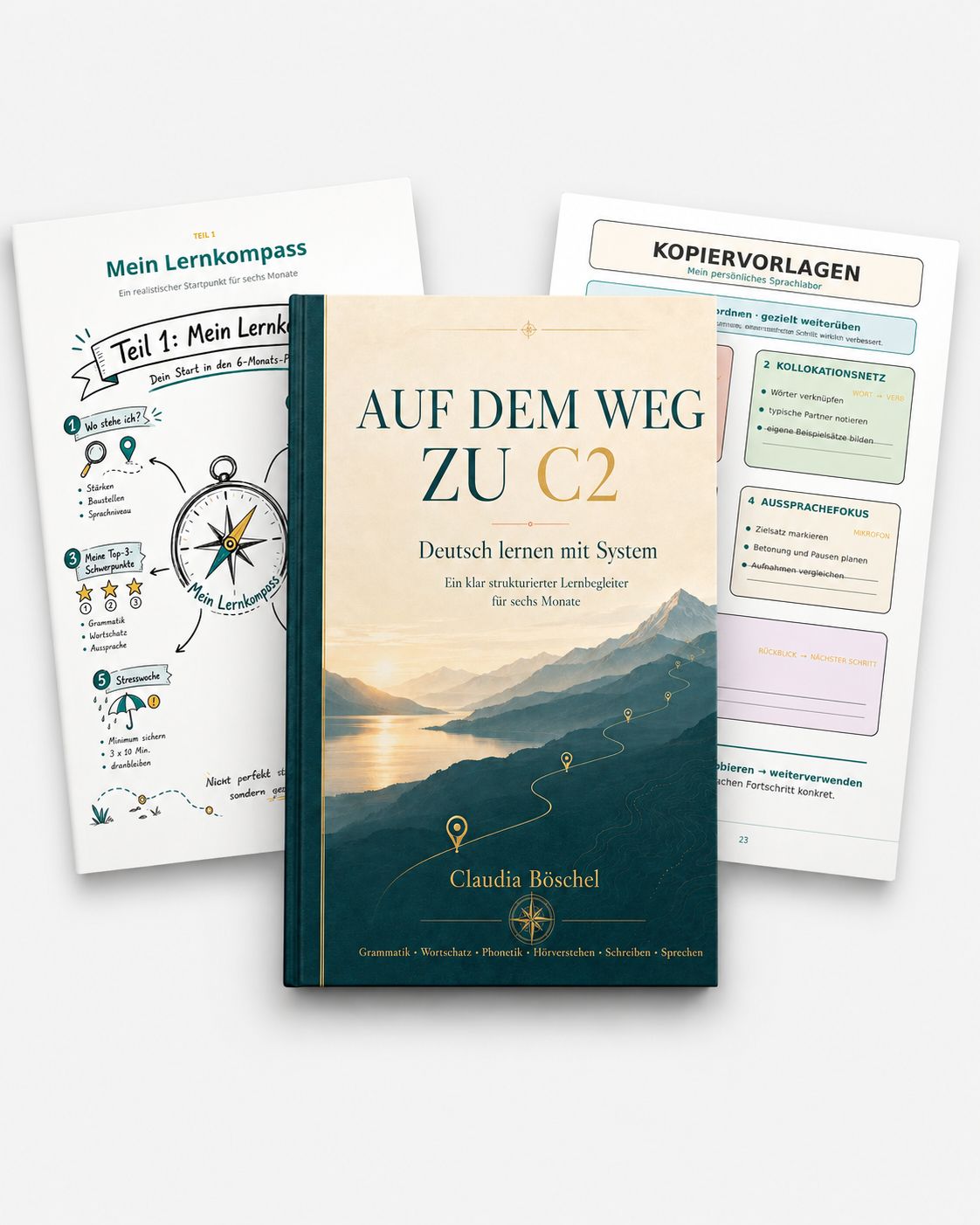 Workbook „Auf dem Weg zu C2“ von Claudia Böschel mit Lernkompass und Kopiervorlagen.
