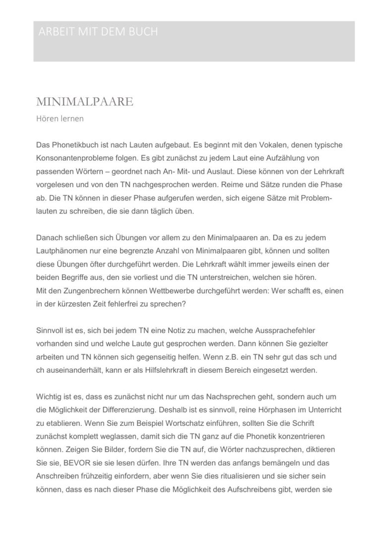Leseprobe Das Phonetikbuch: Arbeit mit dem Buch: Minimalpaare